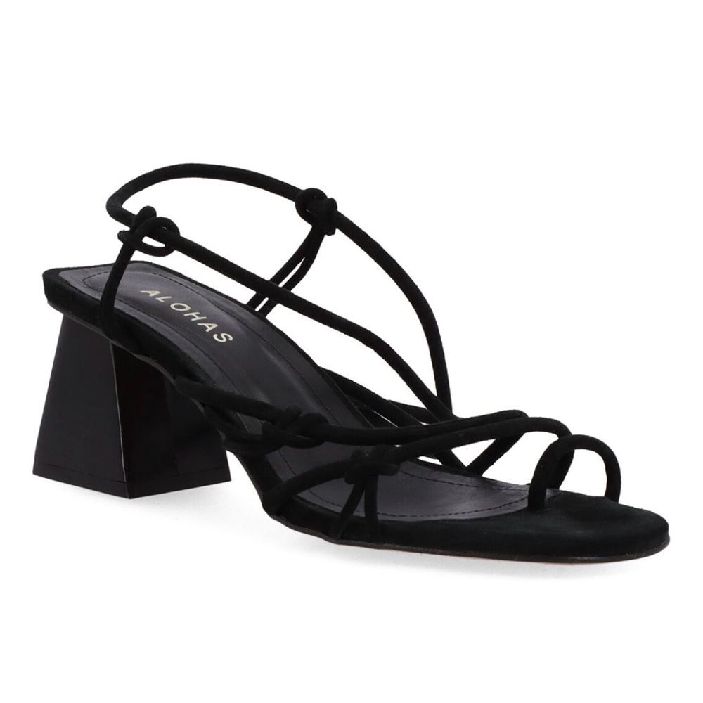 Alohas Goldie Women's Black Leather Strappy Sandals - 37 NEW IN BOX